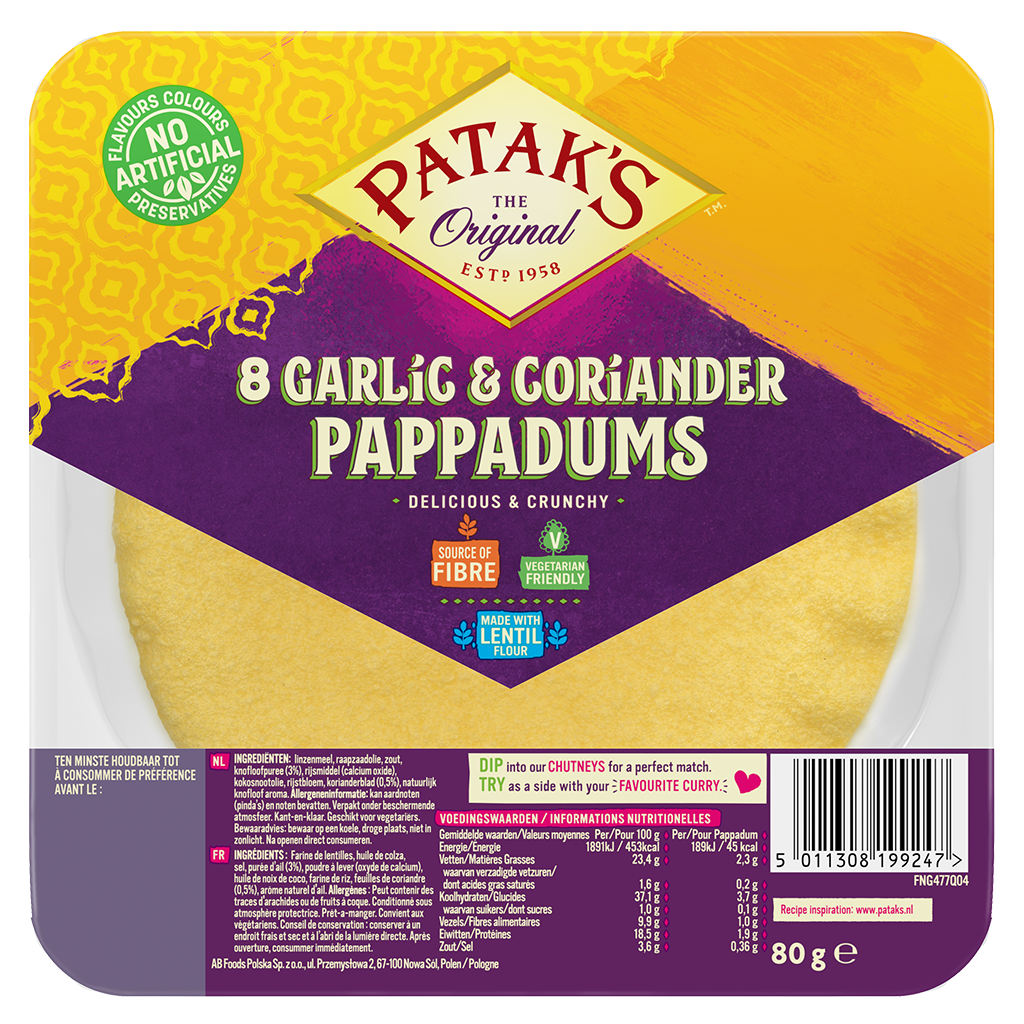 Pappadums garlic coriander kant en klaar